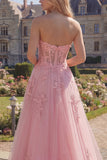 Sweetheart Pink Corset A-Line Long Prom Dress with Appliques