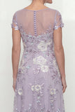 Dusty Purple A Line Embroidered Mother of the Bride Dress with Short Sleeves