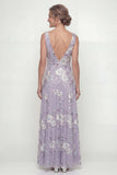 Dusty Purple Embroidered Cowl Neck A Line Mother of the Bride Dress with Sequins
