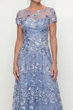 Dusty Blue A Line Short Sleeves Mother of the Bride Dress with Embroidery