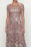 Dusty Blue A Line Short Sleeves Mother of the Bride Dress with Embroidery