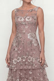 Dusty Rose Flower A Line Tiered Ruffle Long Mother of the Bride Dress with Sequins