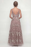 Sparkly Dusty Rose A Line Sequins Long Mother of the Bride Dress with Embroidery