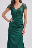 V Neck Mermaid Dark Green Ruched Mother Of Bride Dress