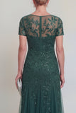 Appliqued A Line Dark Green Round Neck Mother Of Bride Dress
