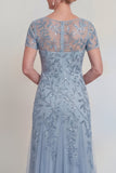 Appliqued A Line Dark Green Round Neck Mother Of Bride Dress