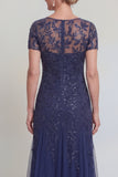 Appliqued A Line Dark Green Round Neck Mother Of Bride Dress