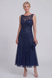 Dark Green Floral A Line Beaded Boat Neck Long Mother of The Bride Dress