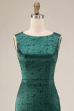 Dark Green Floral Boat Neck Mermaid Long Mother of The Bride Dress with Slit