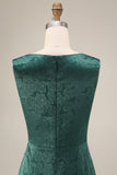 Dark Green Floral Boat Neck Mermaid Long Mother of The Bride Dress with Slit