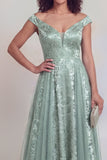 Navy Floral A Line Long Mothe of the Bride Dress