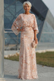 Champagne Bateau Neck Sheath Floral Long Mother Of the Bride Dress