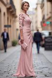 Light Blue One Shoulder Sheath Ruched Long Mother Of the Bride Dress with 3D Flowers