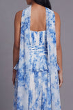 A-Line Dusty Sage Strapless Pleated Ruched Ruffled Midi Dress with Neck Scarf
