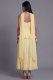 A-Line Dusty Sage Strapless Pleated Ruched Ruffled Midi Dress with Neck Scarf