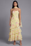 Chiffon White Pink Flower Strapless Sheath Ruffled Long Wedding Guest Dress with Neck Scarf