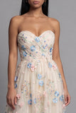 Sweetheart Champagne Tulle Appliqued Floral A-Line Midi Dress