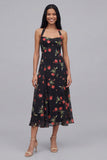 Chiffon Black Halter Neck Printed Sheath Floral Midi Dress