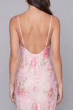 Sparkly Pink Bodycon Spaghetti Straps Sequin Printed Floral Midi Dress