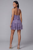 White Pink Flower Chiffon Halter Neck A-Line Printed Tiered Floral Mini Dress