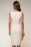 Ivory Bodycon Bateau Neck Midi Work Dress with Sleeveless