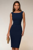 Ivory Bodycon Bateau Neck Midi Work Dress with Sleeveless