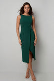 Bateau Neck Dark Green Bodycon Long Work Dress with Slit