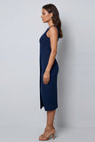 Bateau Neck Dark Green Bodycon Long Work Dress with Slit