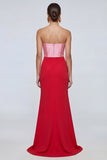 Strapless Mermaid Pink and Red Long Formal Dress with Slit