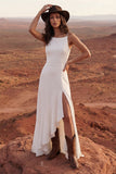 Spaghetti Straps Sheath Ivory Maxi Beach Wedding Dress