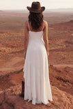 Spaghetti Straps Sheath Ivory Maxi Beach Wedding Dress