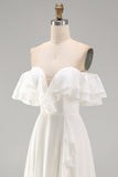 Ivory Off the Shoulder A Line Maxi Beach Wedding Dress with Ruffles
