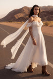 Ivory Neck Scarf A Line Ruffled Chiffon Beach Wedding Dress