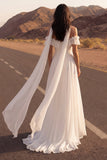 Ivory Neck Scarf A Line Ruffled Chiffon Beach Wedding Dress