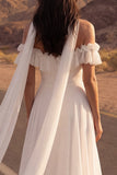 Ivory Neck Scarf A Line Ruffled Chiffon Beach Wedding Dress