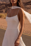 Ivory Spaghetti Straps A Line Long Beach Bridal Dress with Slit