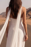 Ivory Spaghetti Straps A Line Long Beach Bridal Dress with Slit