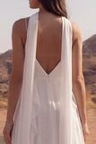 Ivory Spaghetti Straps A Line Long Beach Wedding Dress with Ruffles