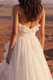Ivory Strapless A Line Maxi Beach Wedding Dress with Ruffles
