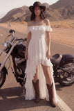 Ivory Ruffled A Line High-Low Beach Wedding Dress