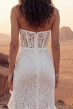 Floral Ivory Strapless Ruffled Sheath Long Boho Wedding Dress
