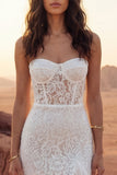 Floral Ivory Strapless Ruffled Sheath Long Boho Wedding Dress