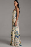 Floral Ruched Ivory Square Neck A Line Formal Dress