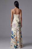 Spaghetti Straps Black Printed A Line Floral Dress
