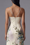 Spaghetti Straps Black Printed A Line Floral Dress
