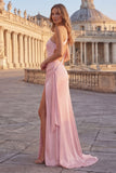Pink Mermaid One Shoulder Ruched Long Prom Dress with Slit