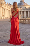 Pink Mermaid One Shoulder Ruched Long Prom Dress with Slit