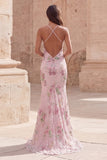 Sparkly Pink Sequin Floral Mermaid Long Prom Dress