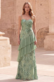 Sage Green Mermaid Sequin Ruffled Long Prom Dress