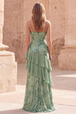 Sage Green Mermaid Sequin Ruffled Long Prom Dress